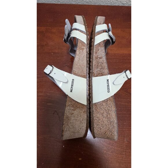 Mephisto Women's White Cork Sandals Size 37 US 6-6.5 Double Strap Adjustable Lea - Picture 6 of 8